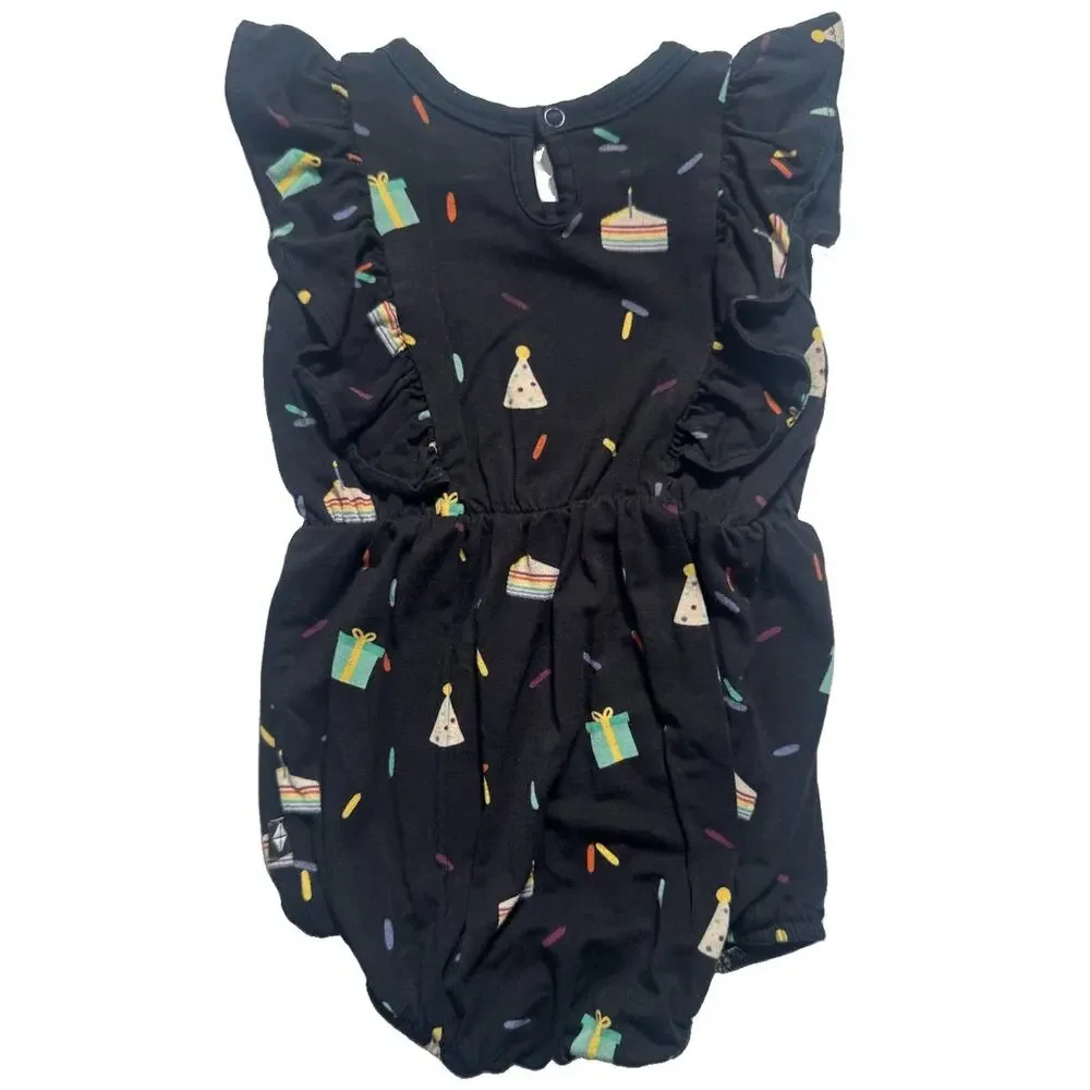 Kyte Baby 3-6M Black Birthday Confetti Bubble Romper Bodysuit Bamboo Viscose